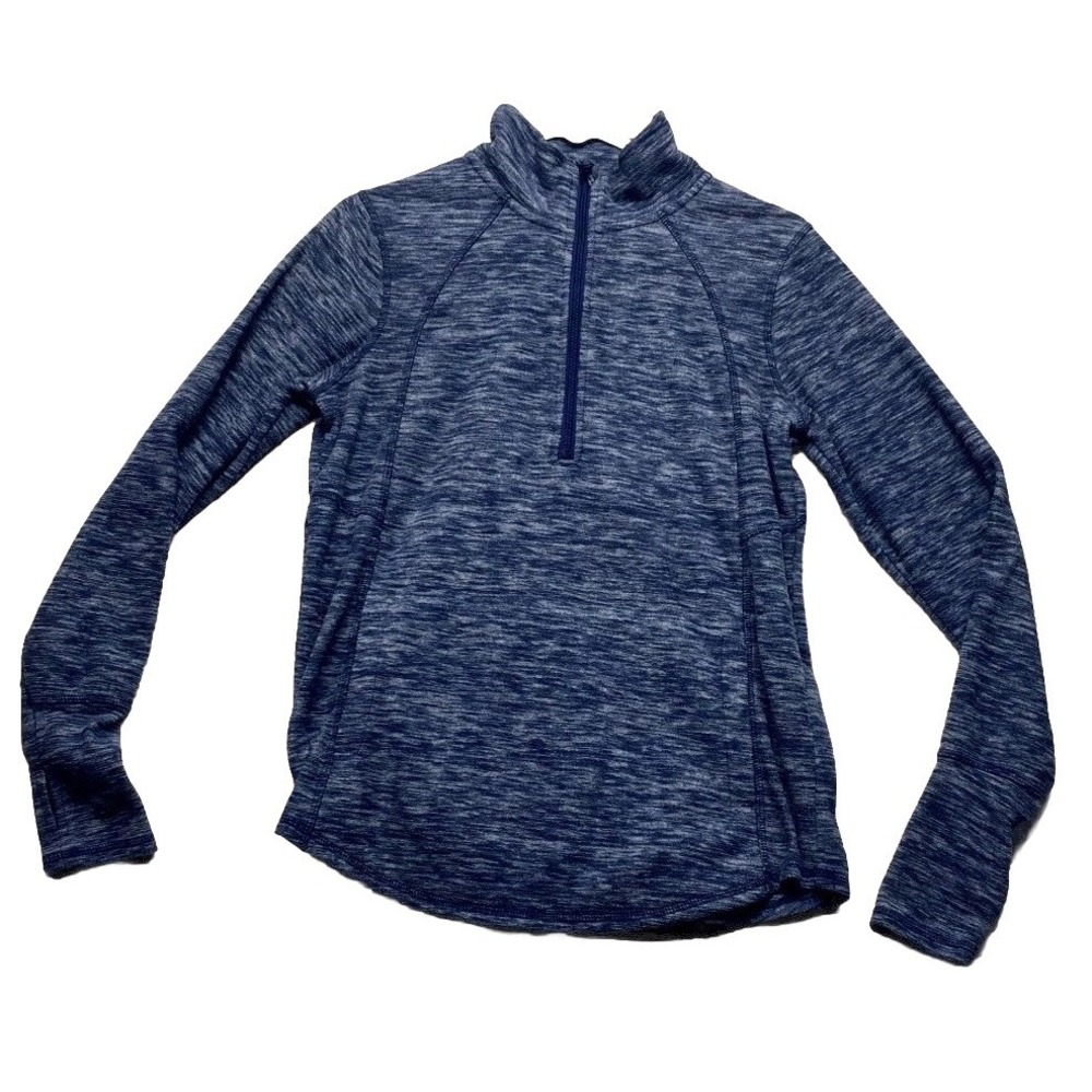 St. John's Bay Top Womens Small Blue Space Dye Mock Neck Quarter Zip Athletic